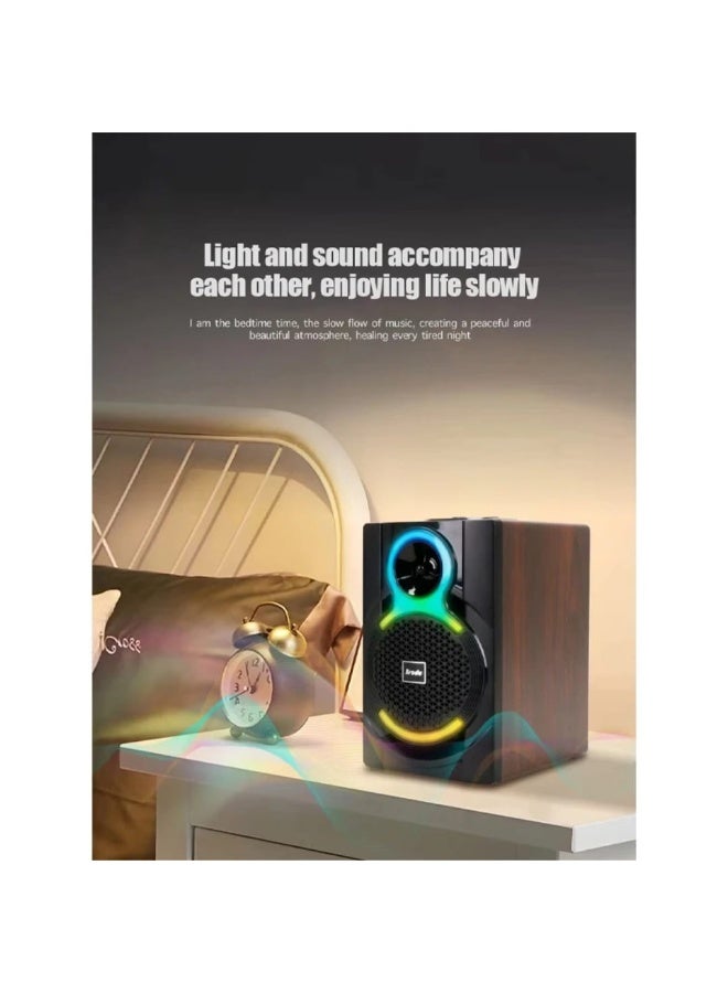 برودو مكبر صوت بلوتوث لاسلكي BTS-1825 بقوة 10 واط إضاءة RGB ملونة وتصميم خشبي محمول - Image 2